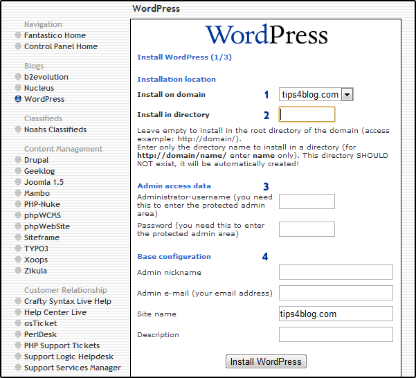 Install WordPress 1/3