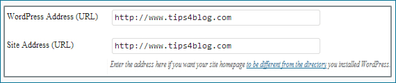 wordpress address and site address